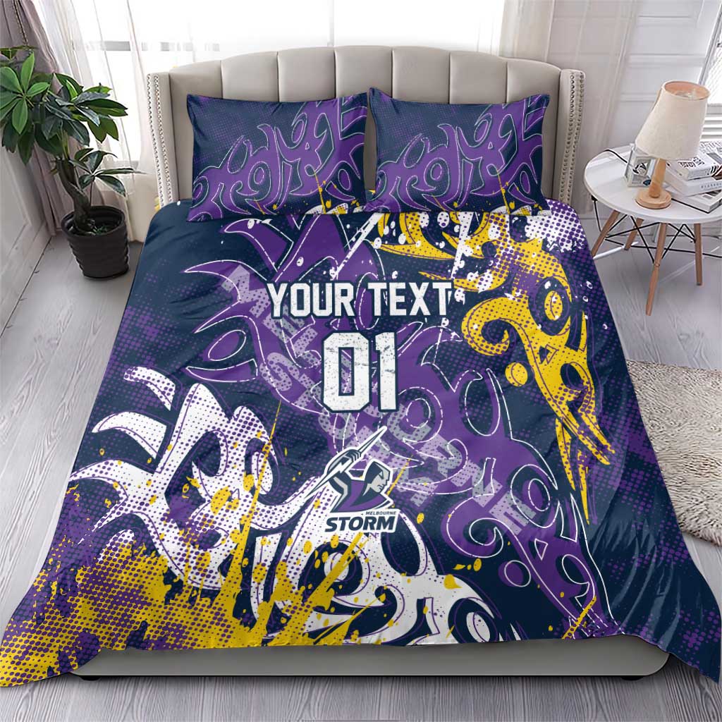 Personalized Melbourne Storm Rugby Bedding Set Urban Street Graffiti Style - Distressed Splatter Elements