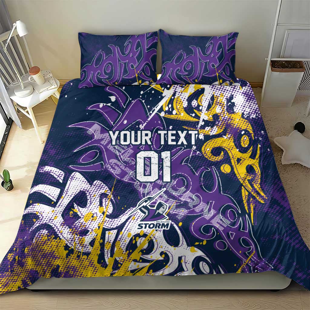 Personalized Melbourne Storm Rugby Bedding Set Urban Street Graffiti Style - Distressed Splatter Elements