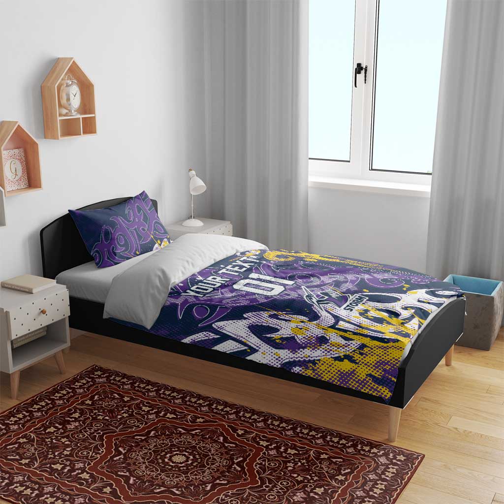 Personalized Melbourne Storm Rugby Bedding Set Urban Street Graffiti Style - Distressed Splatter Elements