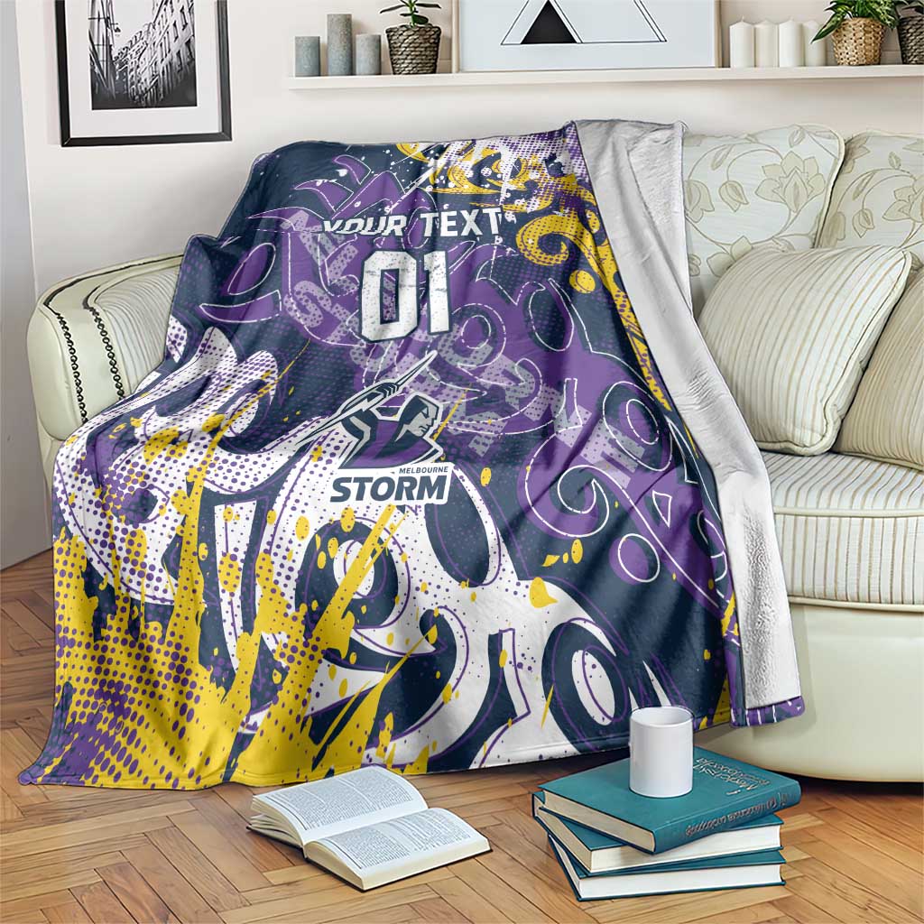 Personalized Melbourne Storm Rugby Blanket Urban Street Graffiti Style - Distressed Splatter Elements