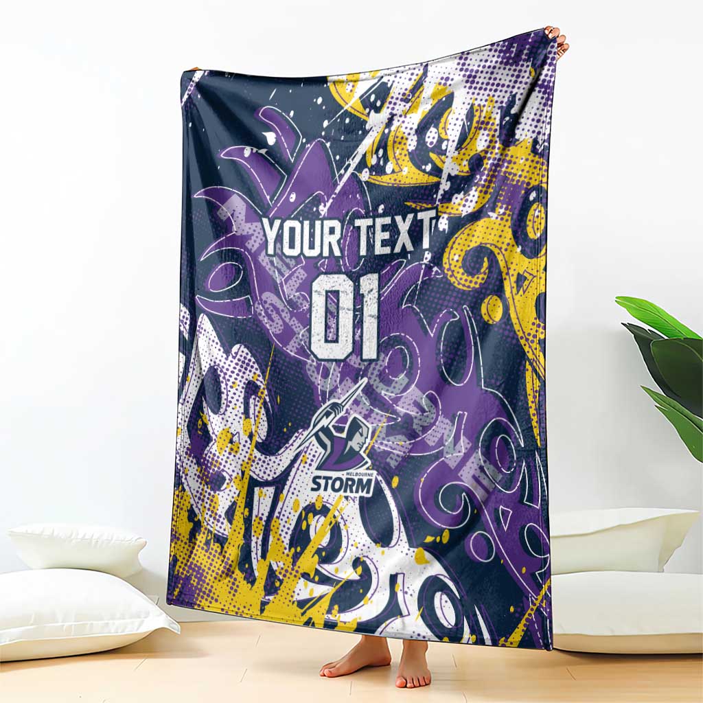 Personalized Melbourne Storm Rugby Blanket Urban Street Graffiti Style - Distressed Splatter Elements