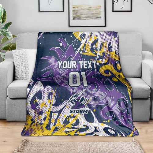 Personalized Melbourne Storm Rugby Blanket Urban Street Graffiti Style - Distressed Splatter Elements