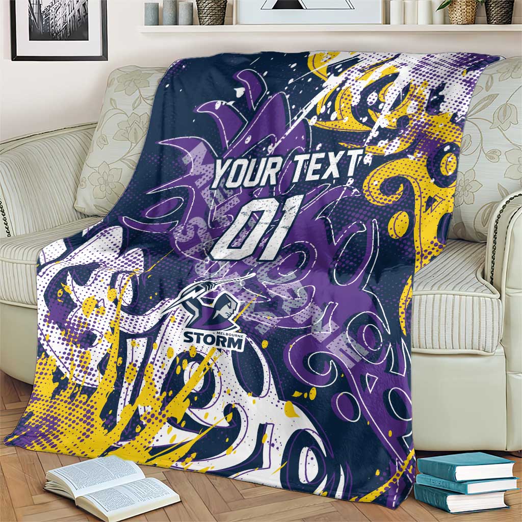 Personalized Melbourne Storm Rugby Blanket Urban Street Graffiti Style - Distressed Splatter Elements