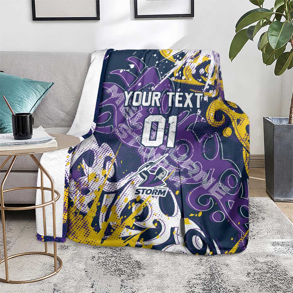 Personalized Melbourne Storm Rugby Blanket Urban Street Graffiti Style - Distressed Splatter Elements
