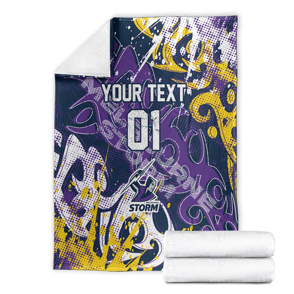 Personalized Melbourne Storm Rugby Blanket Urban Street Graffiti Style - Distressed Splatter Elements
