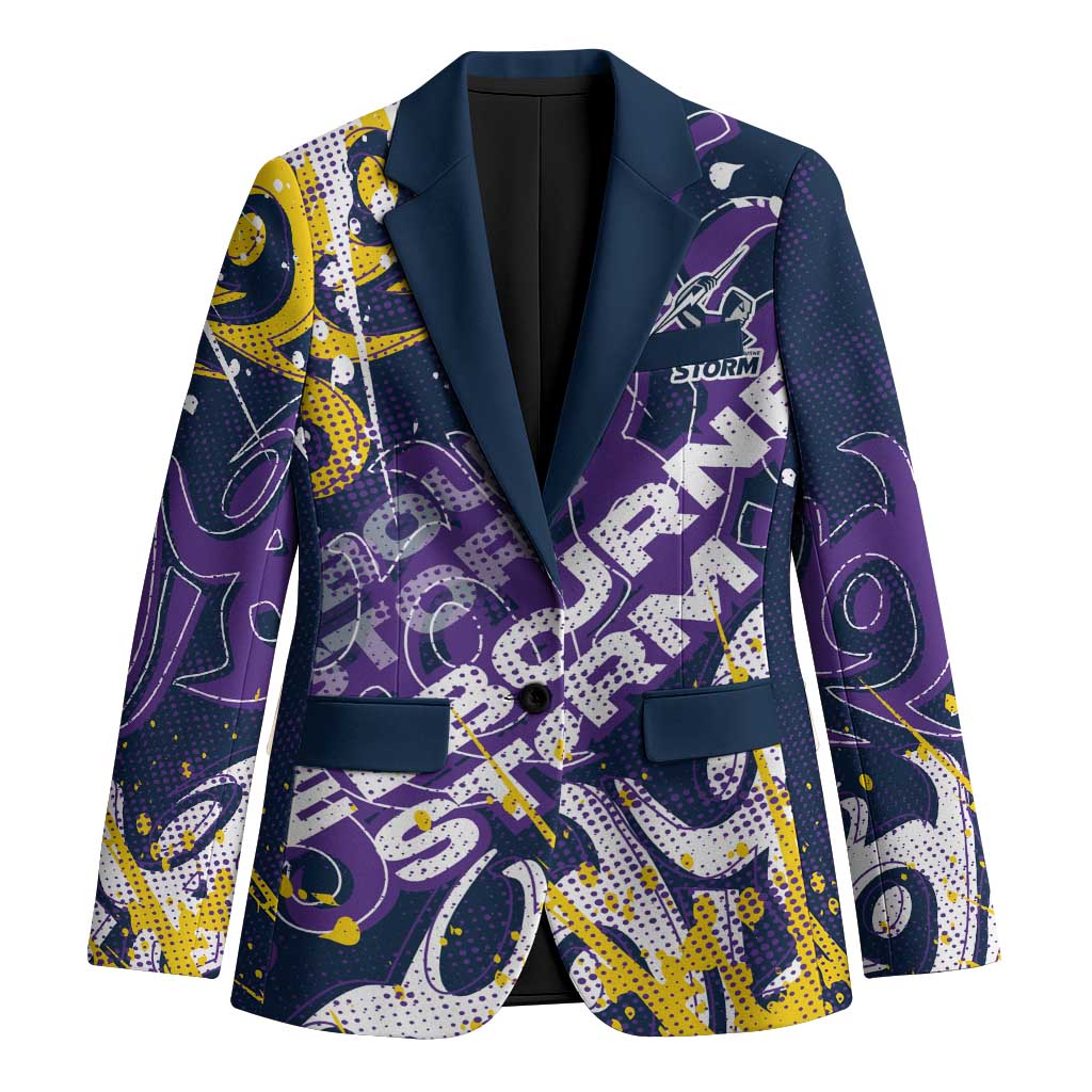 Personalized Melbourne Storm Rugby Blazer Urban Street Graffiti Style - Distressed Splatter Elements