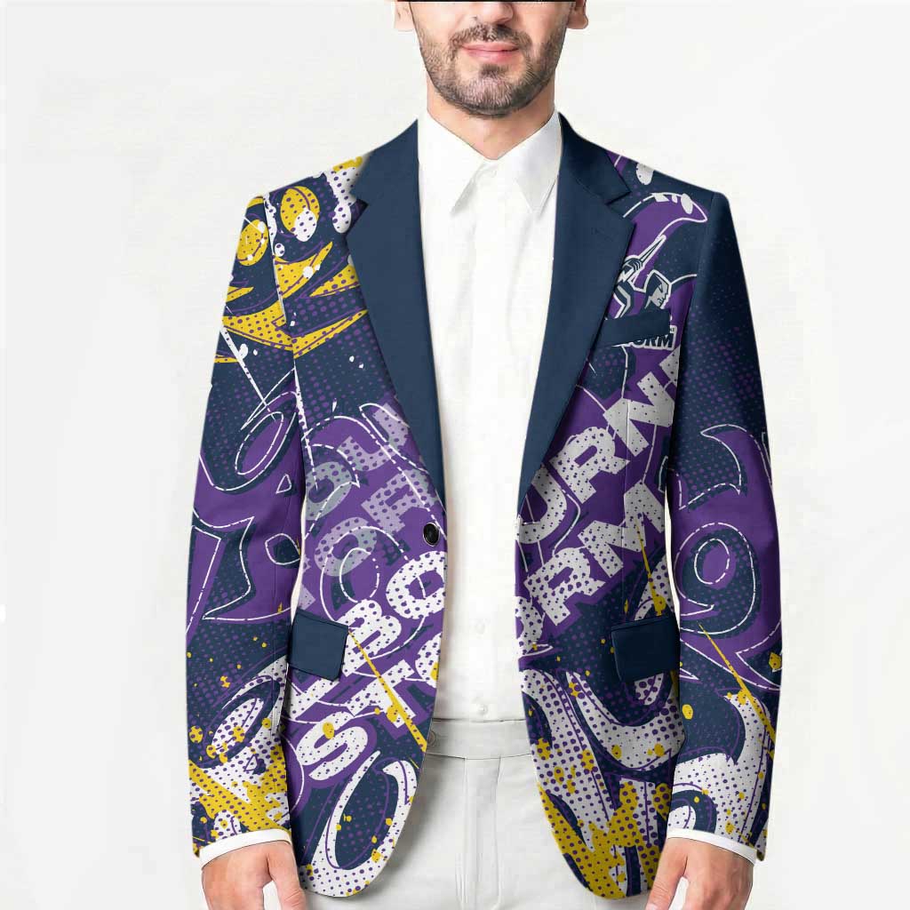 Personalized Melbourne Storm Rugby Blazer Urban Street Graffiti Style - Distressed Splatter Elements