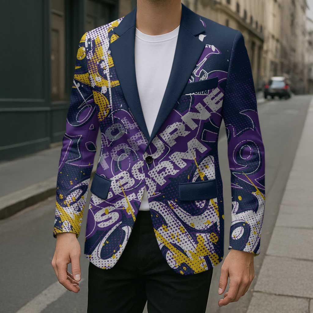 Personalized Melbourne Storm Rugby Blazer Urban Street Graffiti Style - Distressed Splatter Elements