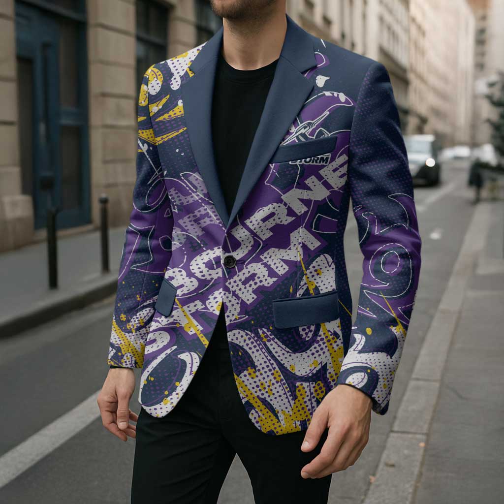 Personalized Melbourne Storm Rugby Blazer Urban Street Graffiti Style - Distressed Splatter Elements
