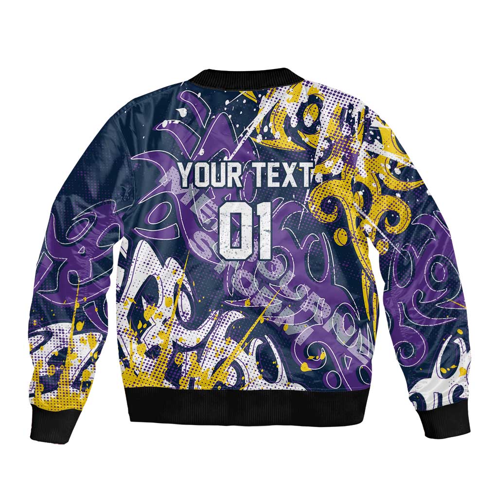 Personalized Melbourne Storm Rugby Bomber Jacket Urban Street Graffiti Style - Distressed Splatter Elements