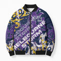 Personalized Melbourne Storm Rugby Bomber Puffer Jacket Urban Street Graffiti Style - Distressed Splatter Elements