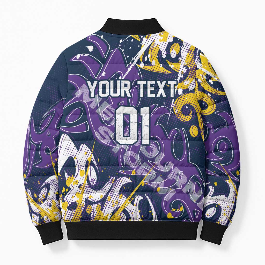 Personalized Melbourne Storm Rugby Bomber Puffer Jacket Urban Street Graffiti Style - Distressed Splatter Elements