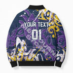 Personalized Melbourne Storm Rugby Bomber Puffer Jacket Urban Street Graffiti Style - Distressed Splatter Elements