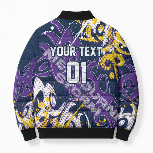 Personalized Melbourne Storm Rugby Bomber Puffer Jacket Urban Street Graffiti Style - Distressed Splatter Elements