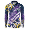 Personalized Melbourne Storm Rugby Button Sweatshirt Urban Street Graffiti Style - Distressed Splatter Elements