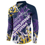 Personalized Melbourne Storm Rugby Button Sweatshirt Urban Street Graffiti Style - Distressed Splatter Elements