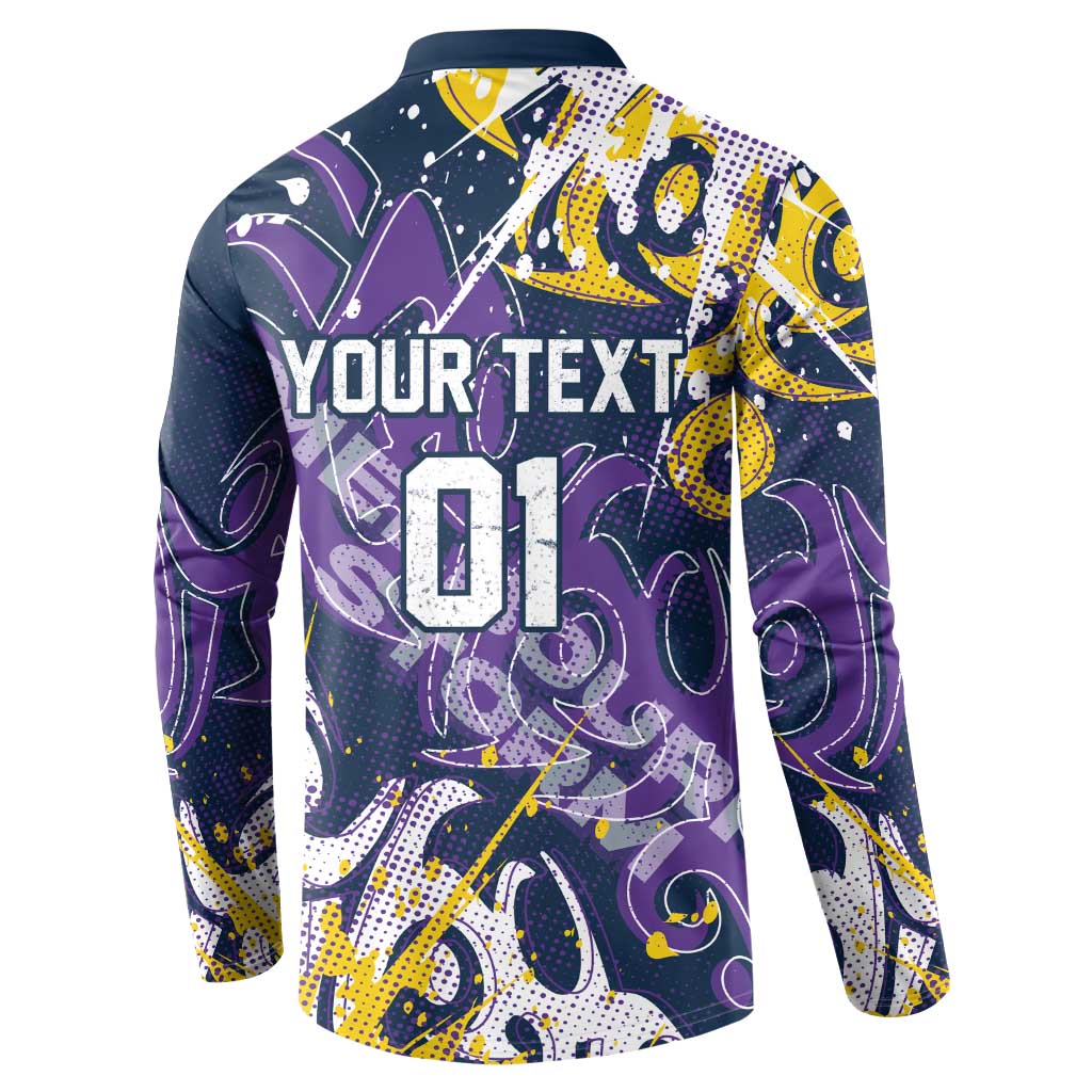 Personalized Melbourne Storm Rugby Button Sweatshirt Urban Street Graffiti Style - Distressed Splatter Elements