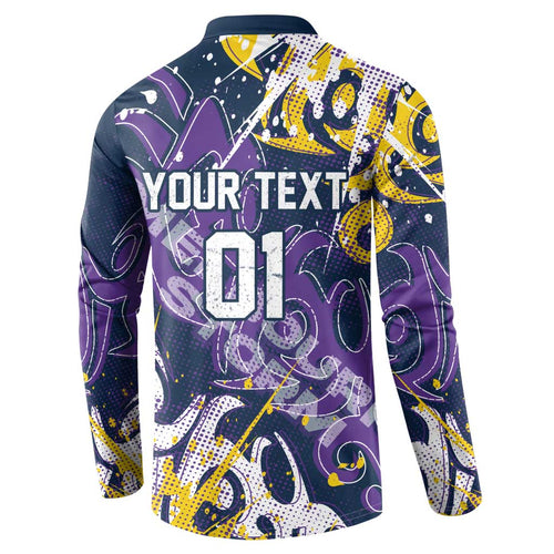 Personalized Melbourne Storm Rugby Button Sweatshirt Urban Street Graffiti Style - Distressed Splatter Elements
