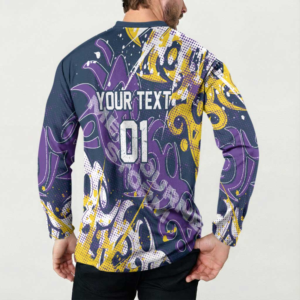 Personalized Melbourne Storm Rugby Button Sweatshirt Urban Street Graffiti Style - Distressed Splatter Elements