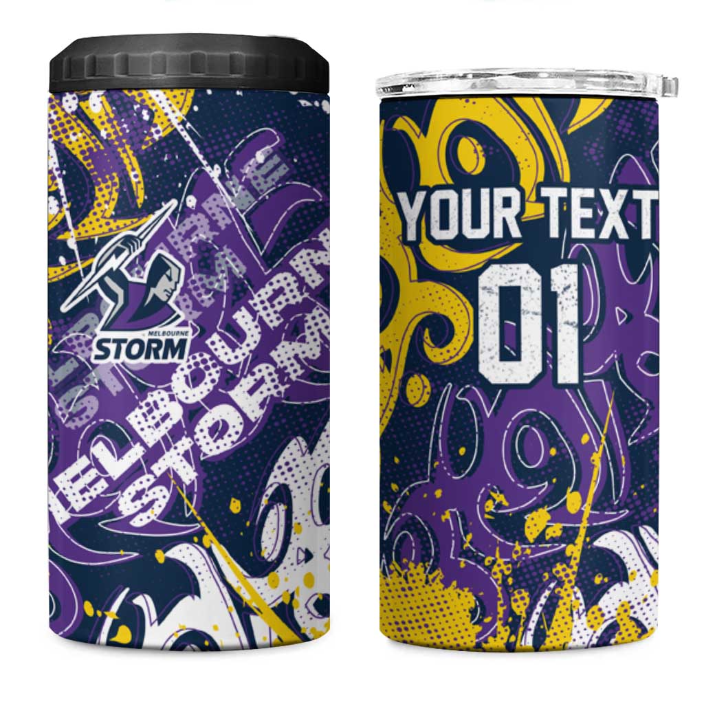 Personalized Melbourne Storm Rugby 4 in 1 Can Cooler Tumbler Urban Street Graffiti Style - Distressed Splatter Elements