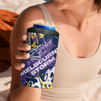 Personalized Melbourne Storm Rugby 4 in 1 Can Cooler Tumbler Urban Street Graffiti Style - Distressed Splatter Elements