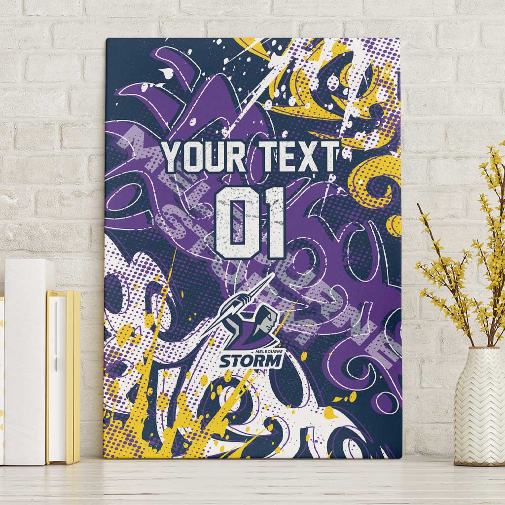 Personalized Melbourne Storm Rugby Canvas Wall Art Urban Street Graffiti Style - Distressed Splatter Elements