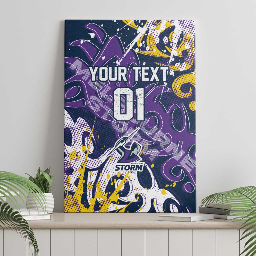 Personalized Melbourne Storm Rugby Canvas Wall Art Urban Street Graffiti Style - Distressed Splatter Elements