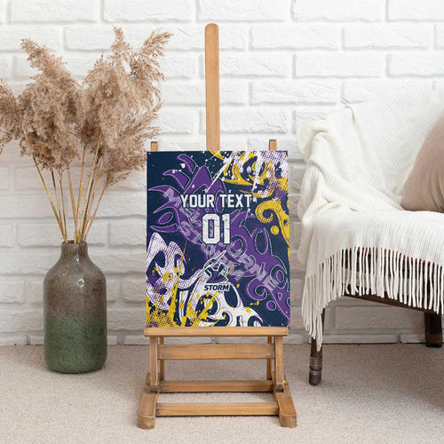 Personalized Melbourne Storm Rugby Canvas Wall Art Urban Street Graffiti Style - Distressed Splatter Elements