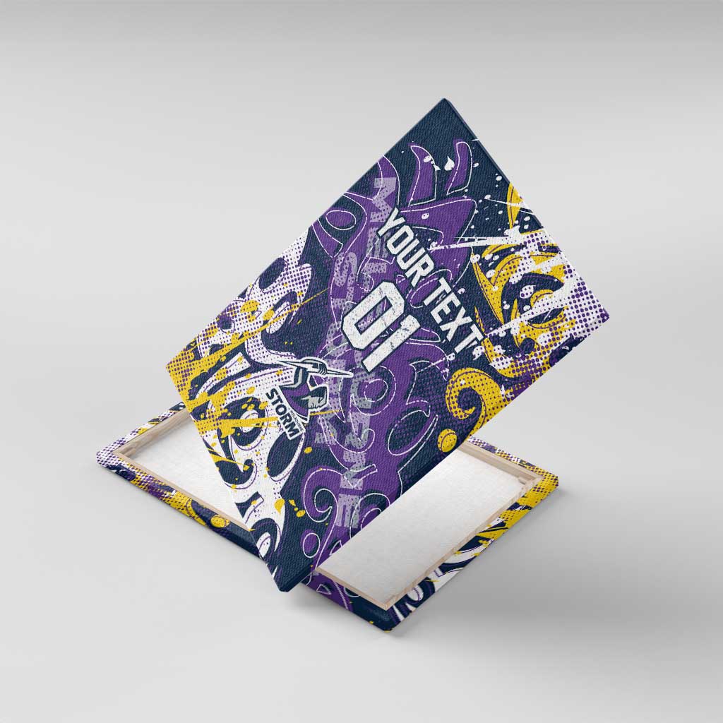 Personalized Melbourne Storm Rugby Canvas Wall Art Urban Street Graffiti Style - Distressed Splatter Elements