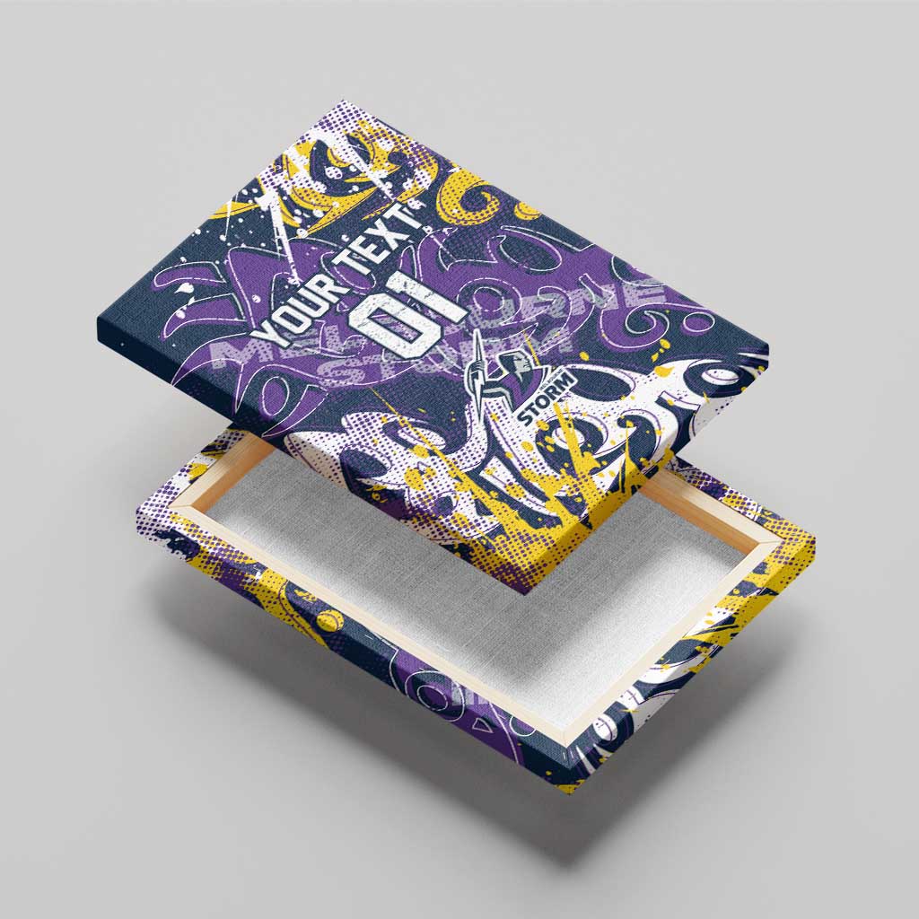 Personalized Melbourne Storm Rugby Canvas Wall Art Urban Street Graffiti Style - Distressed Splatter Elements