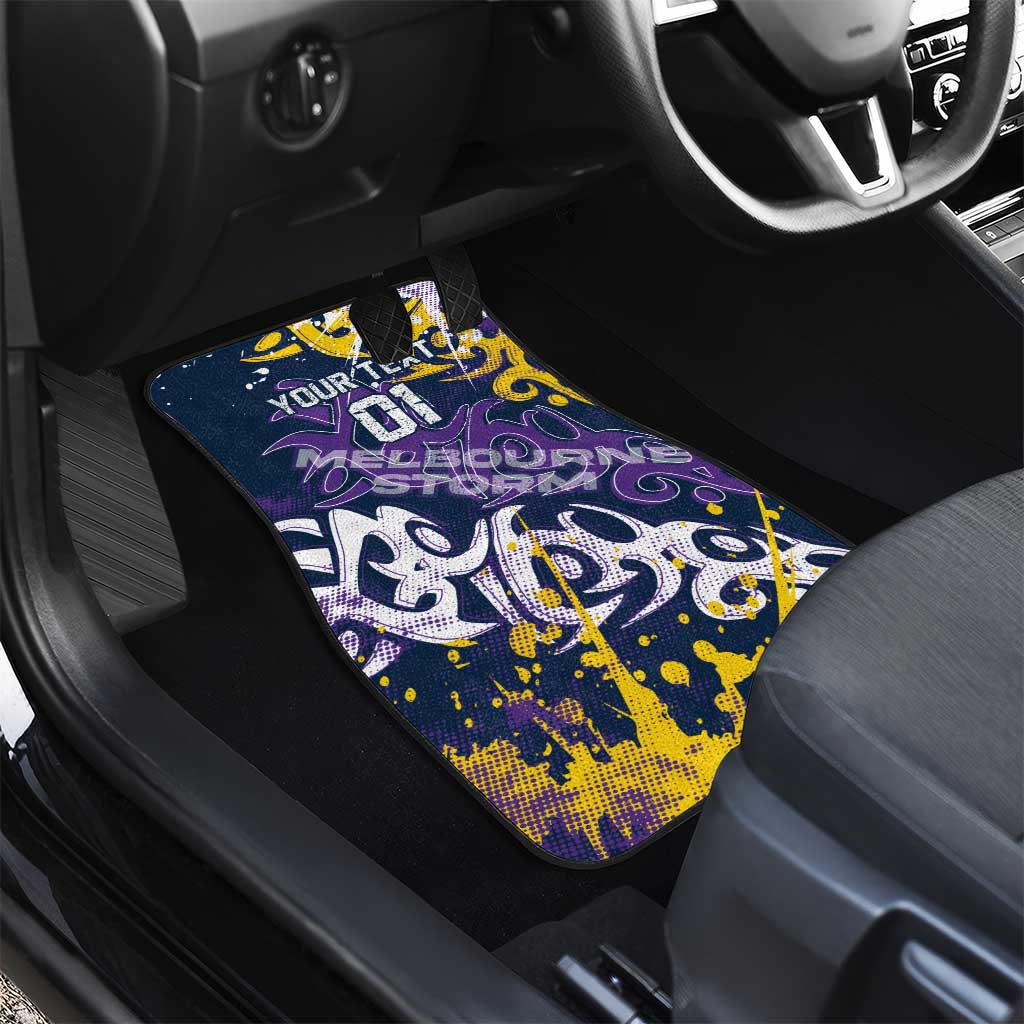 Personalized Melbourne Storm Rugby Car Mats Urban Street Graffiti Style - Distressed Splatter Elements