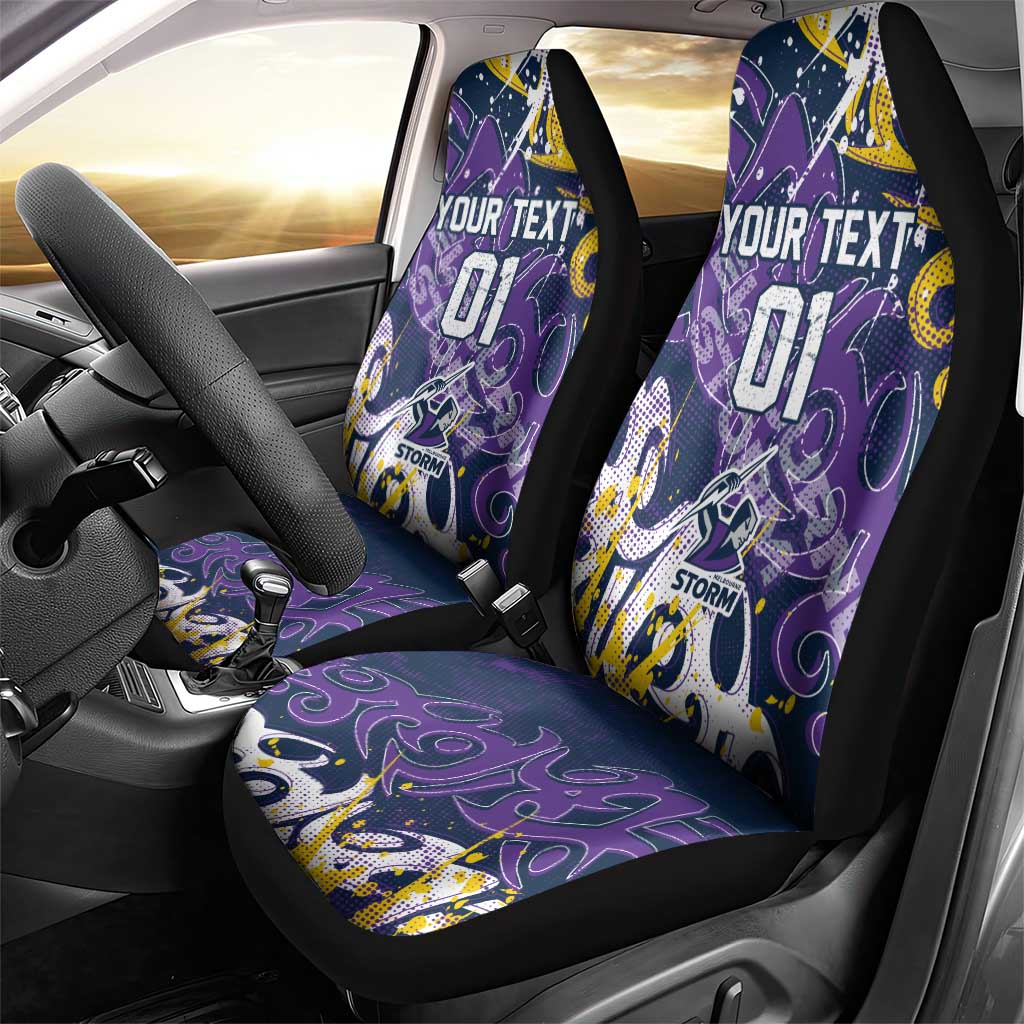 Personalized Melbourne Storm Rugby Car Seat Cover Urban Street Graffiti Style - Distressed Splatter Elements