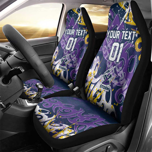 Personalized Melbourne Storm Rugby Car Seat Cover Urban Street Graffiti Style - Distressed Splatter Elements