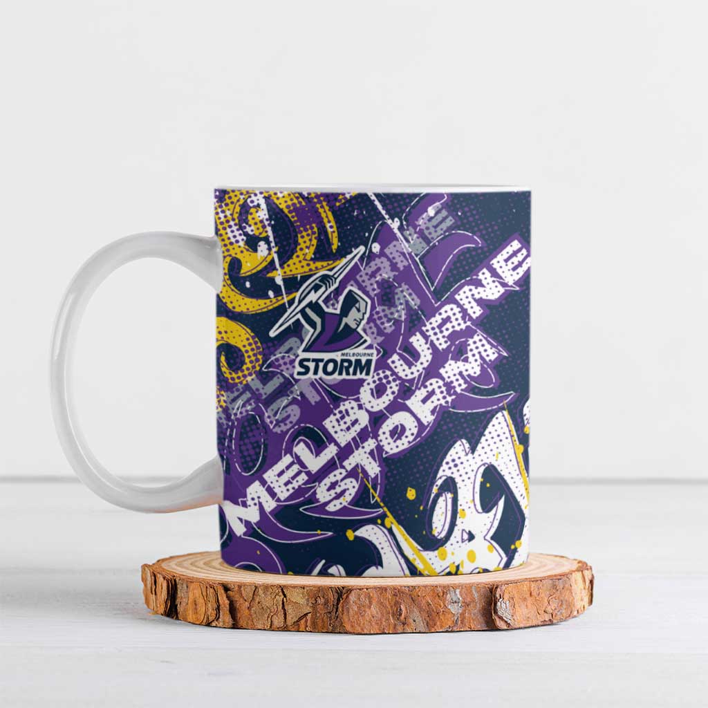 Personalized Melbourne Storm Rugby Ceramic Mug Urban Street Graffiti Style - Distressed Splatter Elements