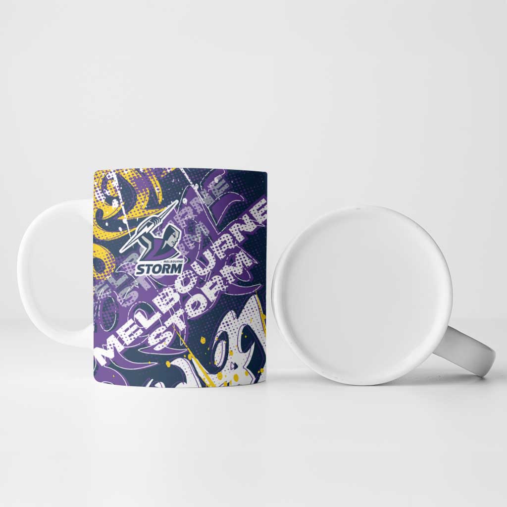 Personalized Melbourne Storm Rugby Ceramic Mug Urban Street Graffiti Style - Distressed Splatter Elements