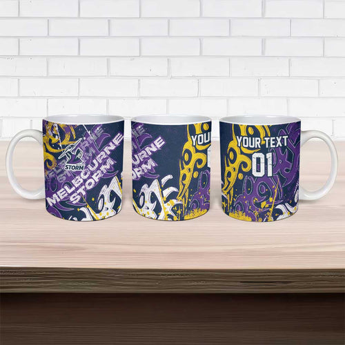 Personalized Melbourne Storm Rugby Ceramic Mug Urban Street Graffiti Style - Distressed Splatter Elements
