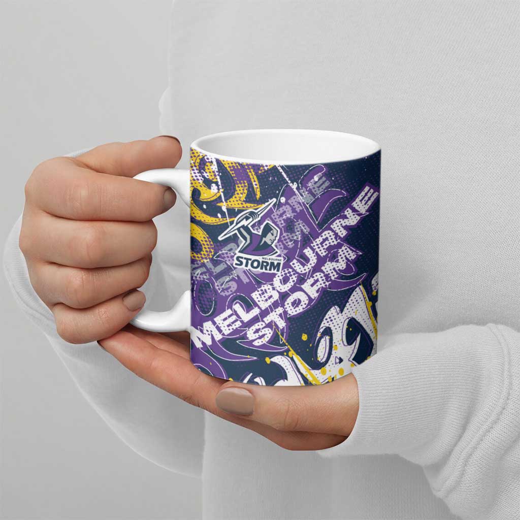 Personalized Melbourne Storm Rugby Ceramic Mug Urban Street Graffiti Style - Distressed Splatter Elements