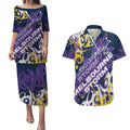 Personalized Melbourne Storm Rugby Couples Matching Puletasi and Hawaiian Shirt Urban Street Graffiti Style - Distressed Splatter Elements