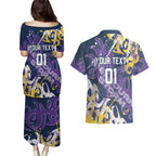 Personalized Melbourne Storm Rugby Couples Matching Puletasi and Hawaiian Shirt Urban Street Graffiti Style - Distressed Splatter Elements
