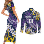 Personalized Melbourne Storm Rugby Couples Matching Short Sleeve Bodycon Dress and Long Sleeve Button Shirt Urban Street Graffiti Style - Distressed Splatter Elements