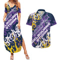 Personalized Melbourne Storm Rugby Couples Matching Summer Maxi Dress and Hawaiian Shirt Urban Street Graffiti Style - Distressed Splatter Elements