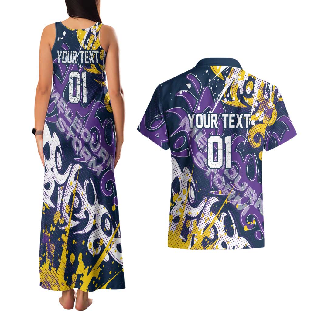 Personalized Melbourne Storm Rugby Couples Matching Tank Maxi Dress and Hawaiian Shirt Urban Street Graffiti Style - Distressed Splatter Elements