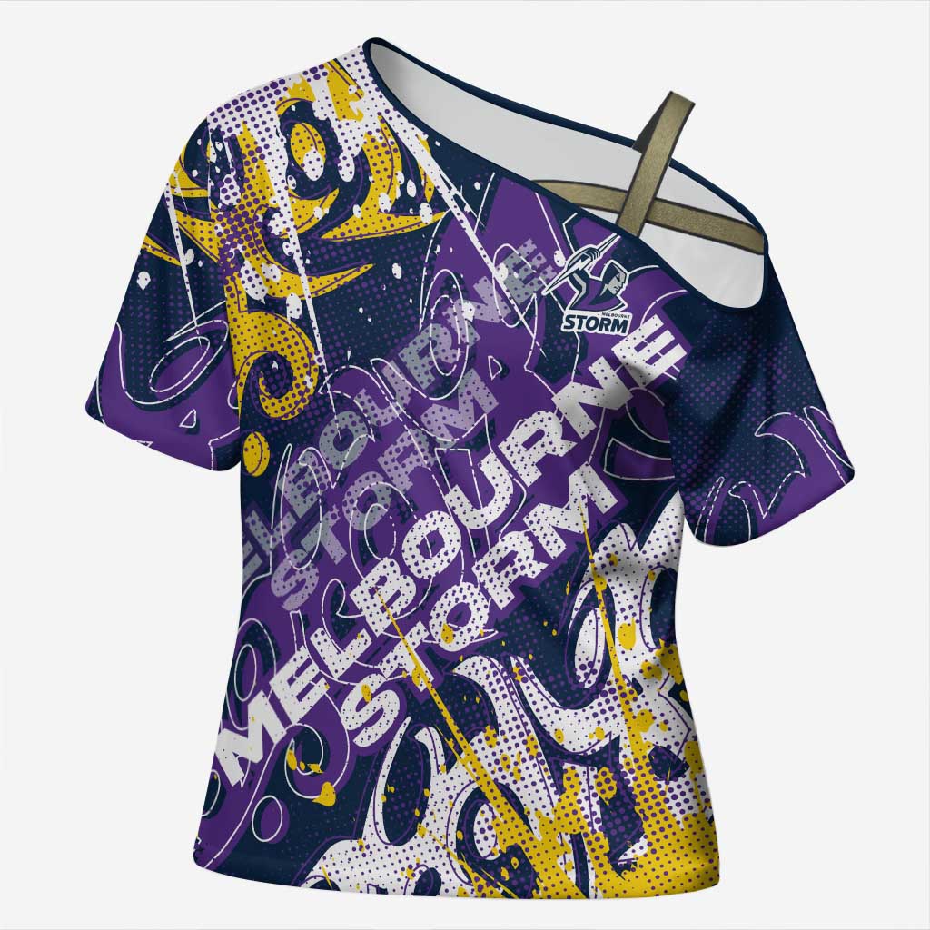 Personalized Melbourne Storm Rugby Cross Shoulder Shirt Urban Street Graffiti Style - Distressed Splatter Elements
