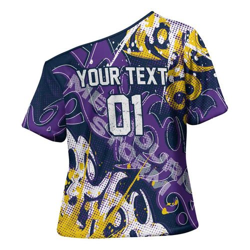 Personalized Melbourne Storm Rugby Cross Shoulder Shirt Urban Street Graffiti Style - Distressed Splatter Elements