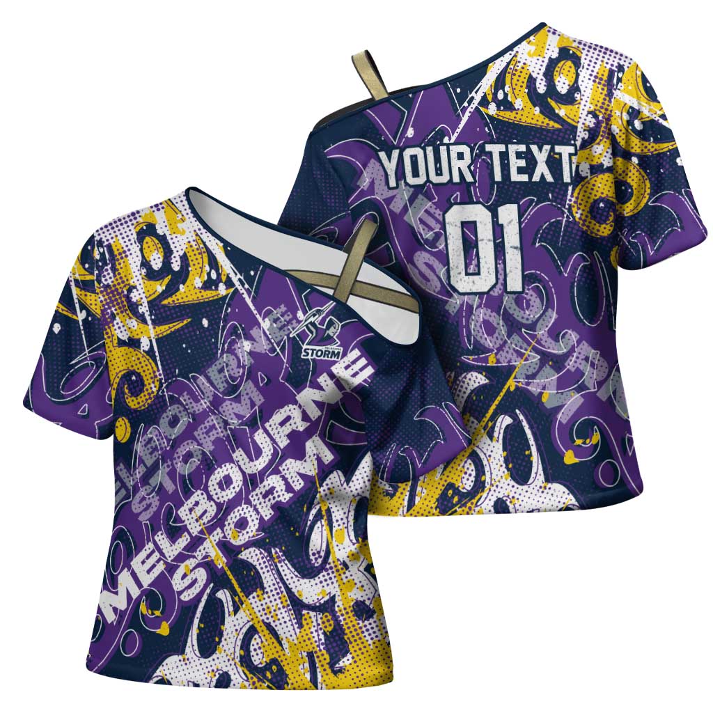 Personalized Melbourne Storm Rugby Cross Shoulder Shirt Urban Street Graffiti Style - Distressed Splatter Elements