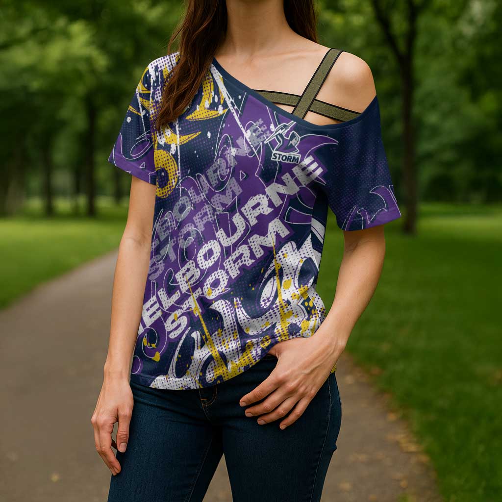 Personalized Melbourne Storm Rugby Cross Shoulder Shirt Urban Street Graffiti Style - Distressed Splatter Elements