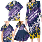 Personalized Melbourne Storm Rugby Family Matching Long Sleeve Bodycon Dress and Hawaiian Shirt Urban Street Graffiti Style - Distressed Splatter Elements