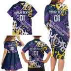Personalized Melbourne Storm Rugby Family Matching Long Sleeve Bodycon Dress and Hawaiian Shirt Urban Street Graffiti Style - Distressed Splatter Elements