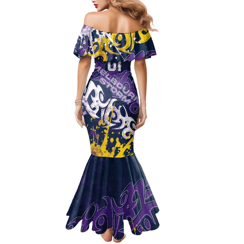 Personalized Melbourne Storm Rugby Family Matching Mermaid Dress and Hawaiian Shirt Urban Street Graffiti Style - Distressed Splatter Elements