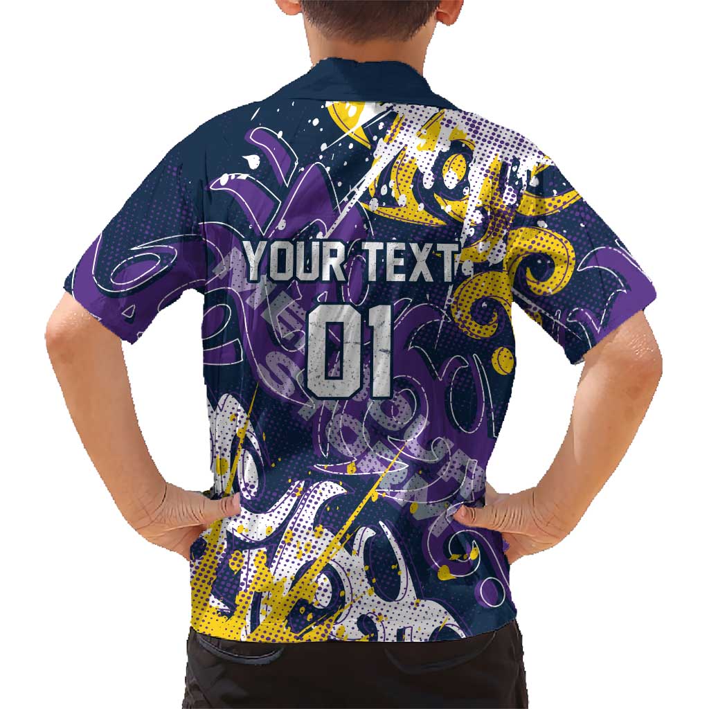 Personalized Melbourne Storm Rugby Family Matching Off The Shoulder Long Sleeve Dress and Hawaiian Shirt Urban Street Graffiti Style - Distressed Splatter Elements